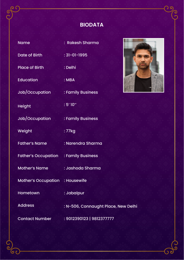 Marriage Biodata Template 6